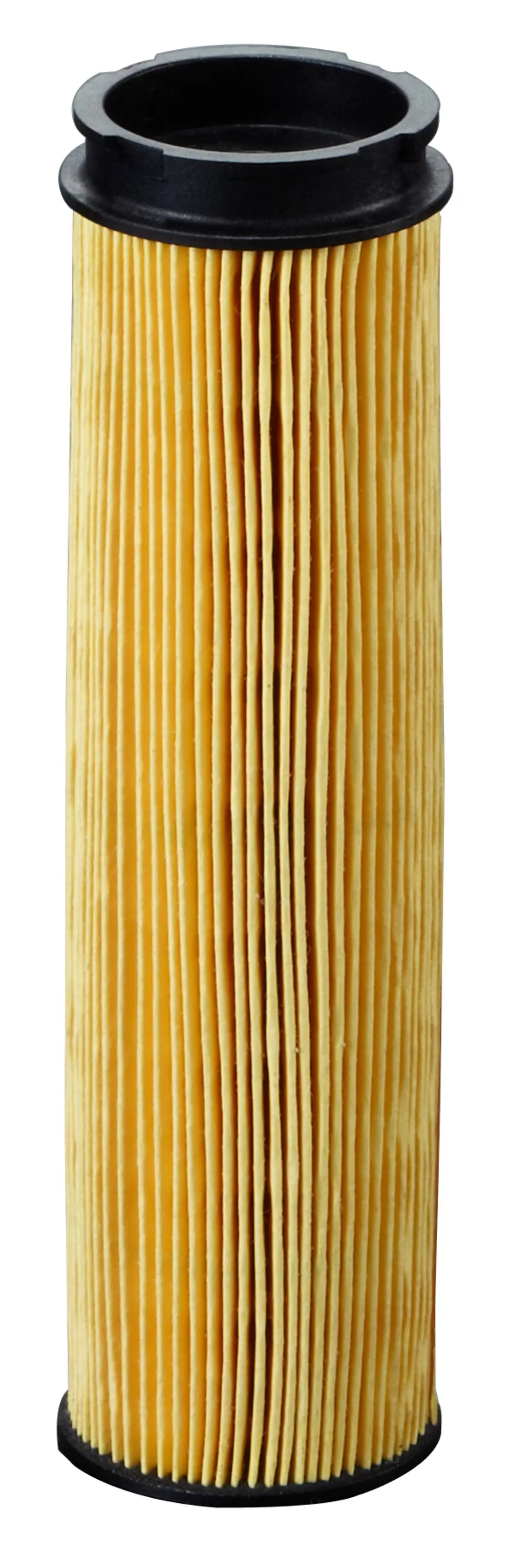 Filtereinsatz von Oventrop mit einer langen, geriffelten Papierstruktur. Das Produkt hat eine zylindrische Form und schwarze Enden.